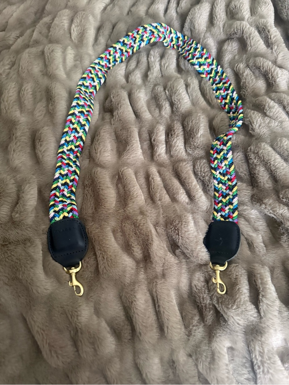 Clare V Multicolored Braided Handbag Strap with Gold Hardware and Black Ends
